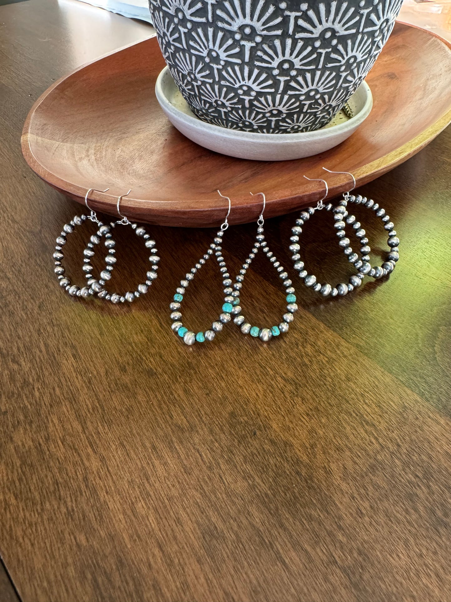 Navajo Pearl Hoop Earrings 1 1/2" 2401