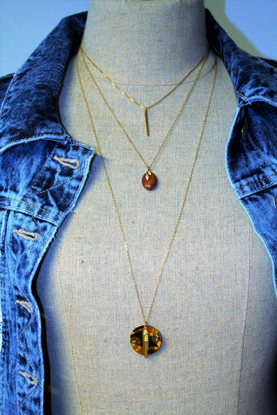 Jasper stone and Gold Vermeille pendant, 18" 14kt gold filled signapore chain