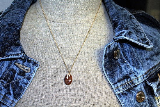 Jasper stone and Gold Vermeille pendant, 18" 14kt gold filled signapore chain