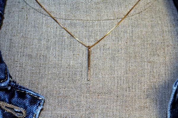 14kt gold filled 1" bar pendant on a 16" 14kt gold filled box chain