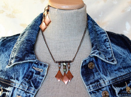 Bronze colored triple drop pendant necklace and earring set