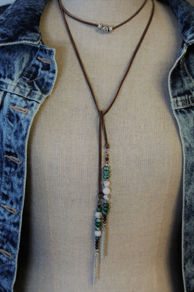 Leather beaded wrap necklace