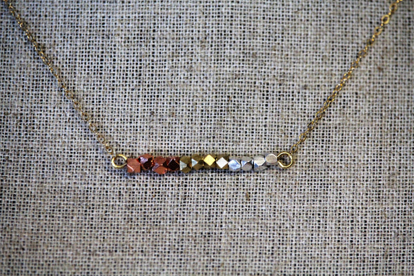 Tri-colour faceted bar on 16" 14kt gold filled chain